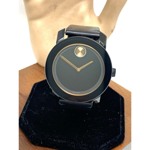 Movado Men's Watch 3600297 Bold Swiss Quartz Black Dial Leather Strap 42mm - Picture 1 of 14